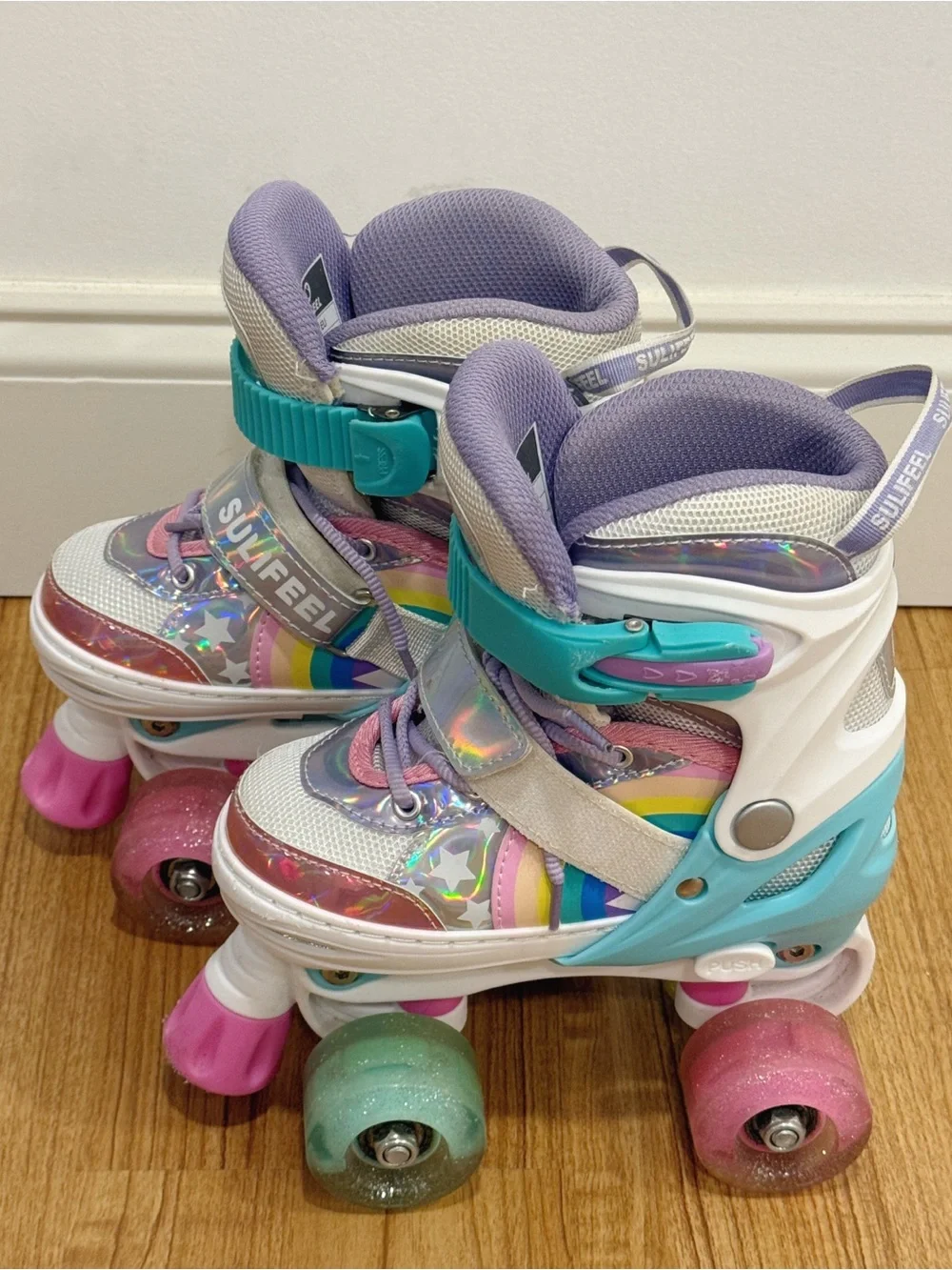 Kids' Rainbow Purple Adjustable Roller Skates